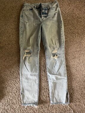 Old Navy Higher High Rise Light Blue Distressed Straight Leg Jeans